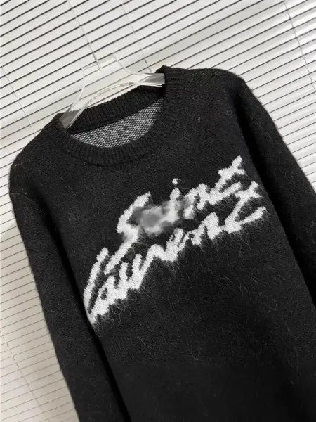 Saint Laurent Script Logo Gray Knit Sweater - 6