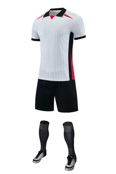 Design Soccer Kit White Black Red Jersey Shorts Socks and Cleats Activewear - 1