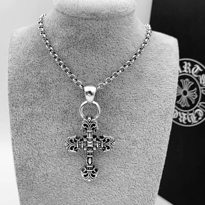 Chrome Hearts Ornate Cross Pendant Necklace Silver Jewelry - 4