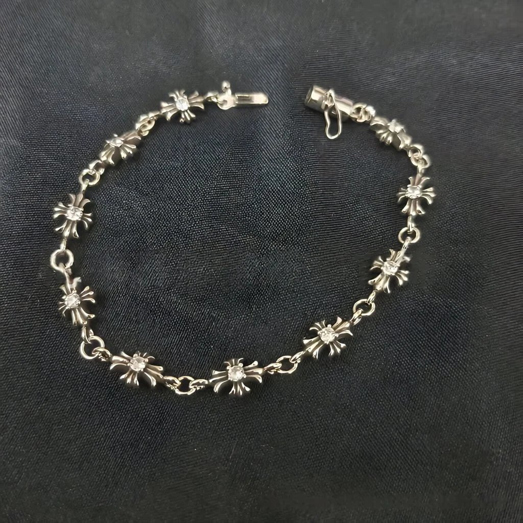 Vintage diamond cross flower bracelet