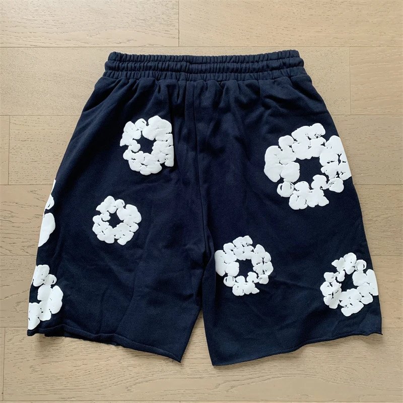 Design Floral Print Purple Drawstring Shorts - 13