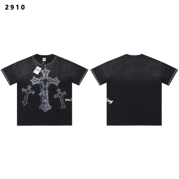 Valentino Cross Embroidery Rhinestone Black T-Shirt - 1