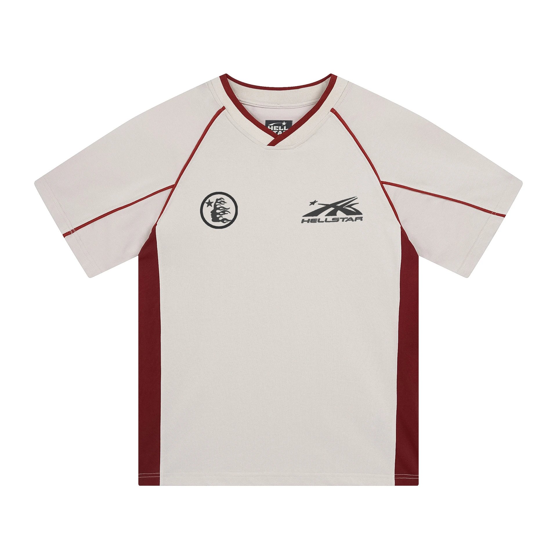 Hellstar V-Neck Performance Tee Beige and Burgundy Jersey - 10