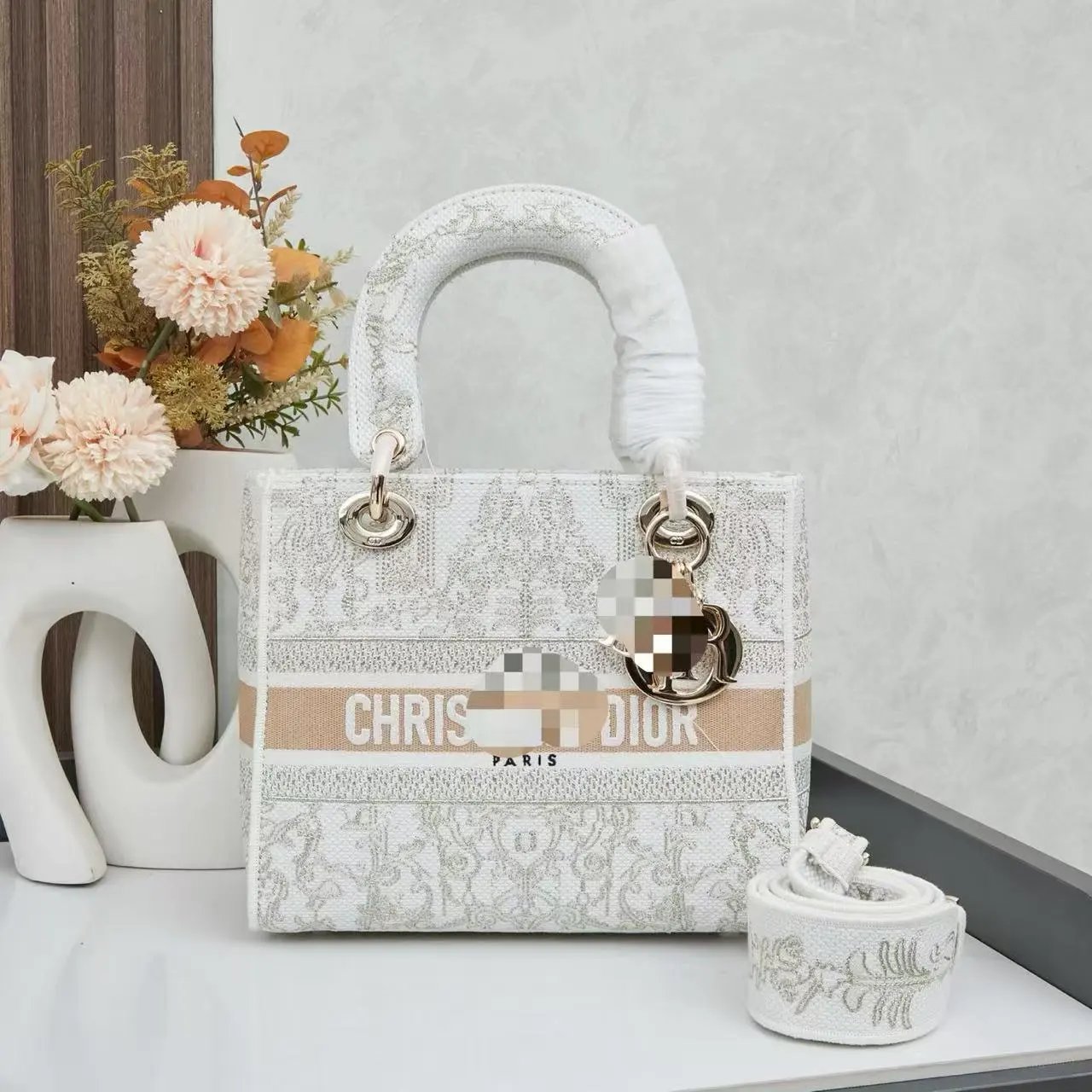 Dior Lady Dior Black and White Baroque Print Handbag - 3