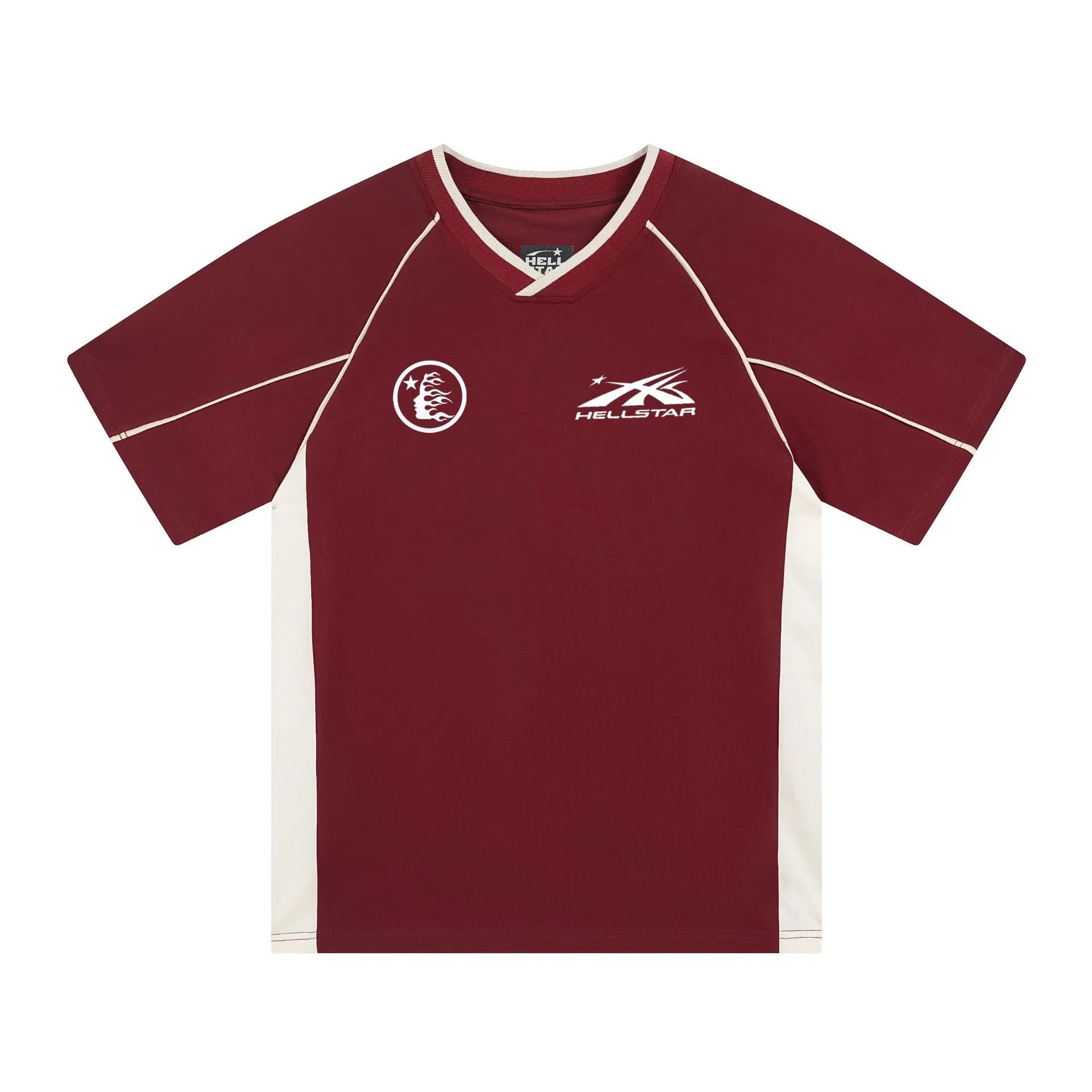 Hellstar V-Neck Performance Tee Beige and Burgundy Jersey - 12