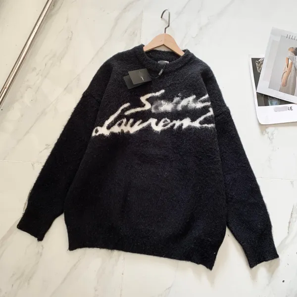 Saint Laurent Script Logo Mohair Sweater Black - 1