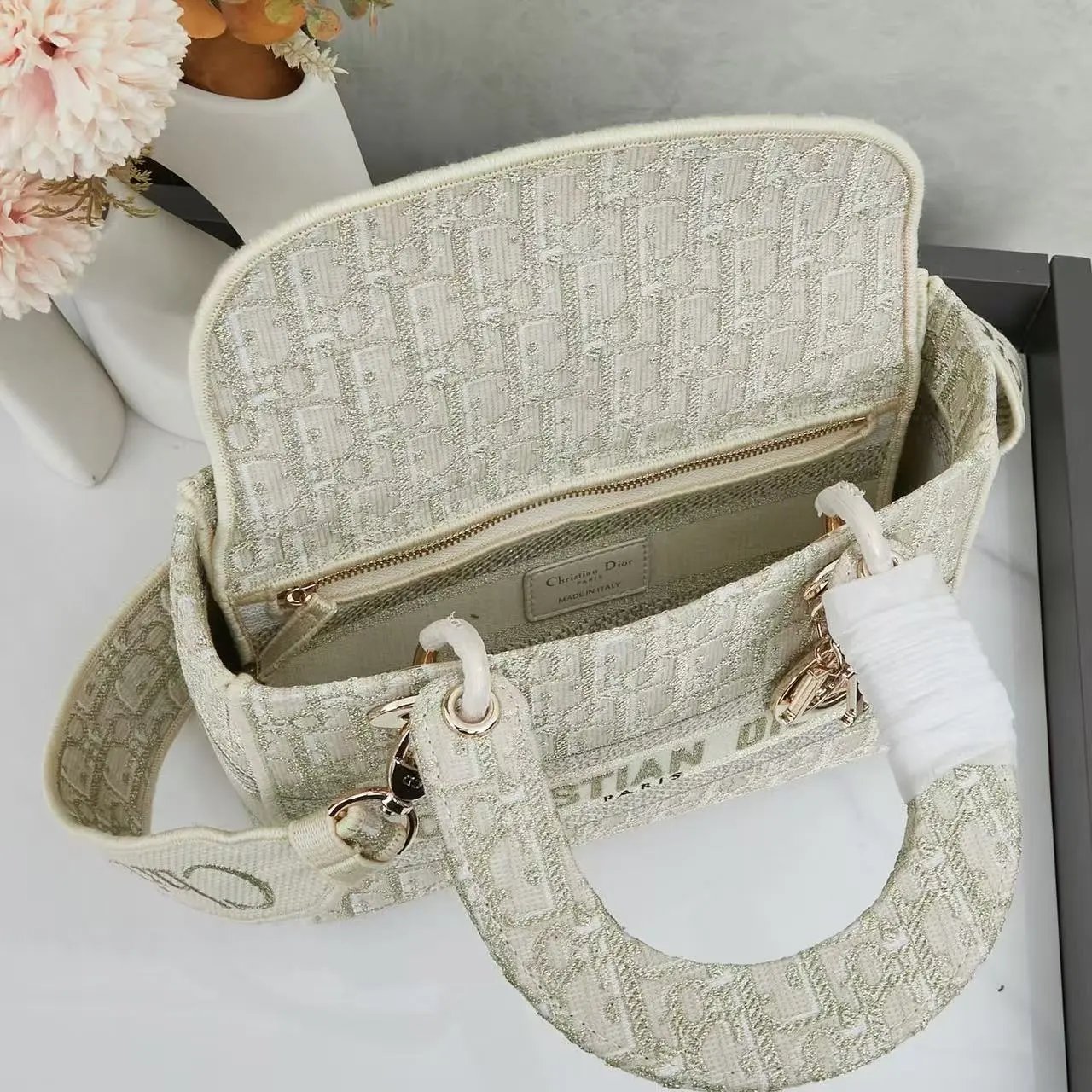 Dior Lady Dior Black and White Baroque Print Handbag - 6