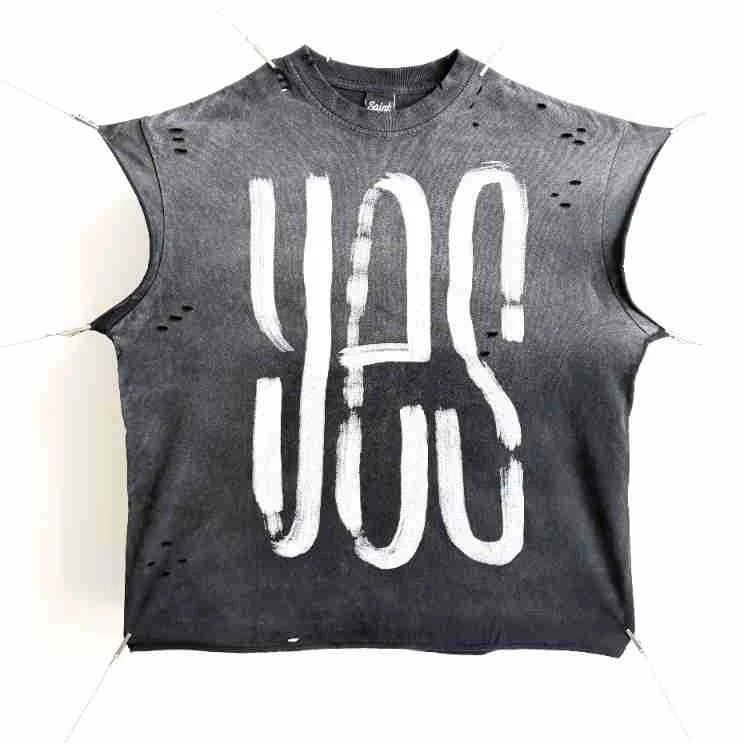 Design Sleeveless Graphic Tee Dark Gray T-Shirt - 41