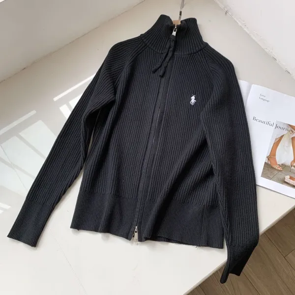 Polo Ralph Lauren Ribbed Zip-Up Turtleneck Sweater Black - 1