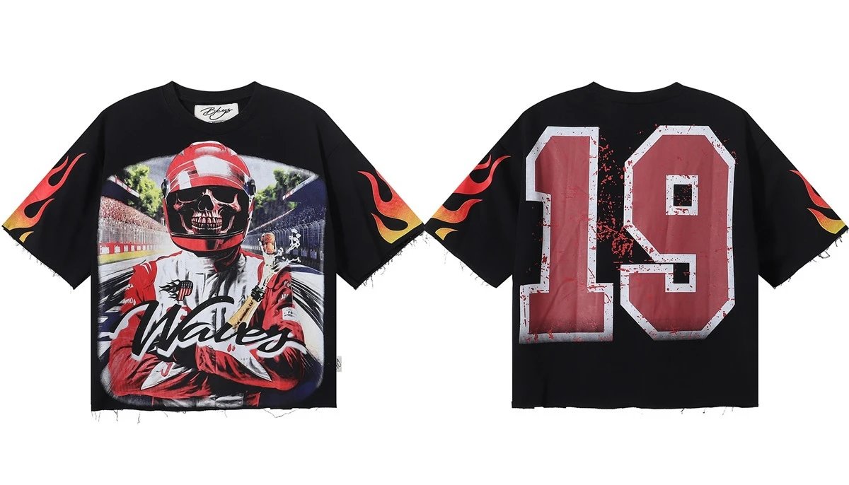 Design Bkys Punk Skull Graphic Oversized T-Shirt Black T-Shirts - 29