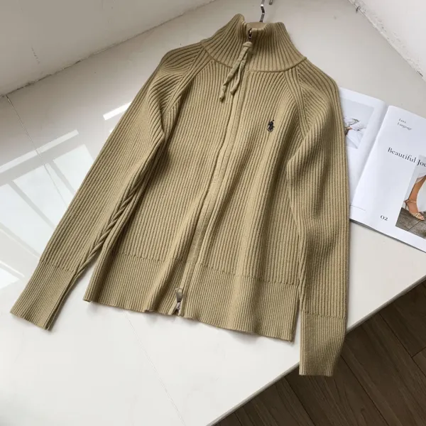 Polo Ralph Lauren Ribbed Zip-Up Turtleneck Sweater Beige - 1