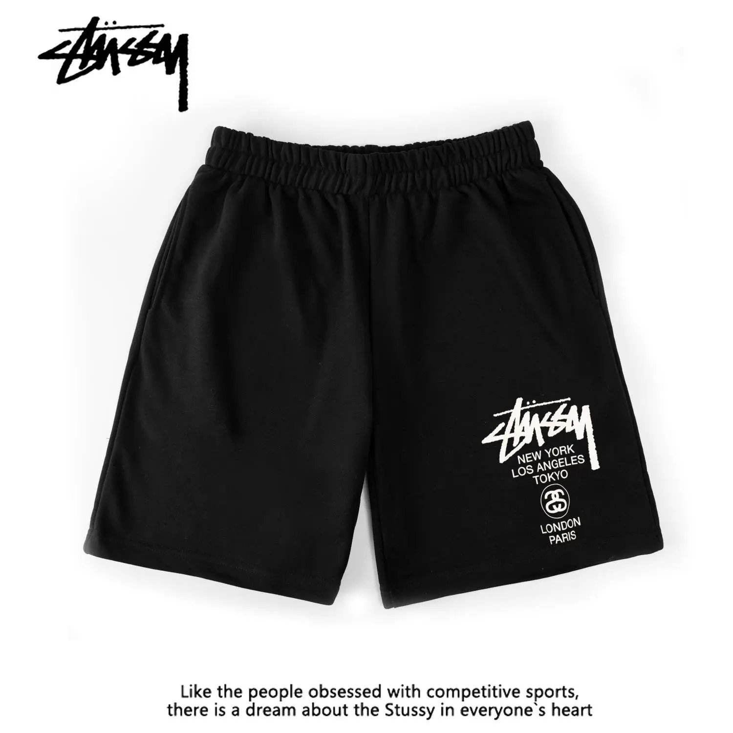 Stüssy T-Shirts Short-Sleeve Logo Graphic T-Shirt — [Black Xunyou Shorts]