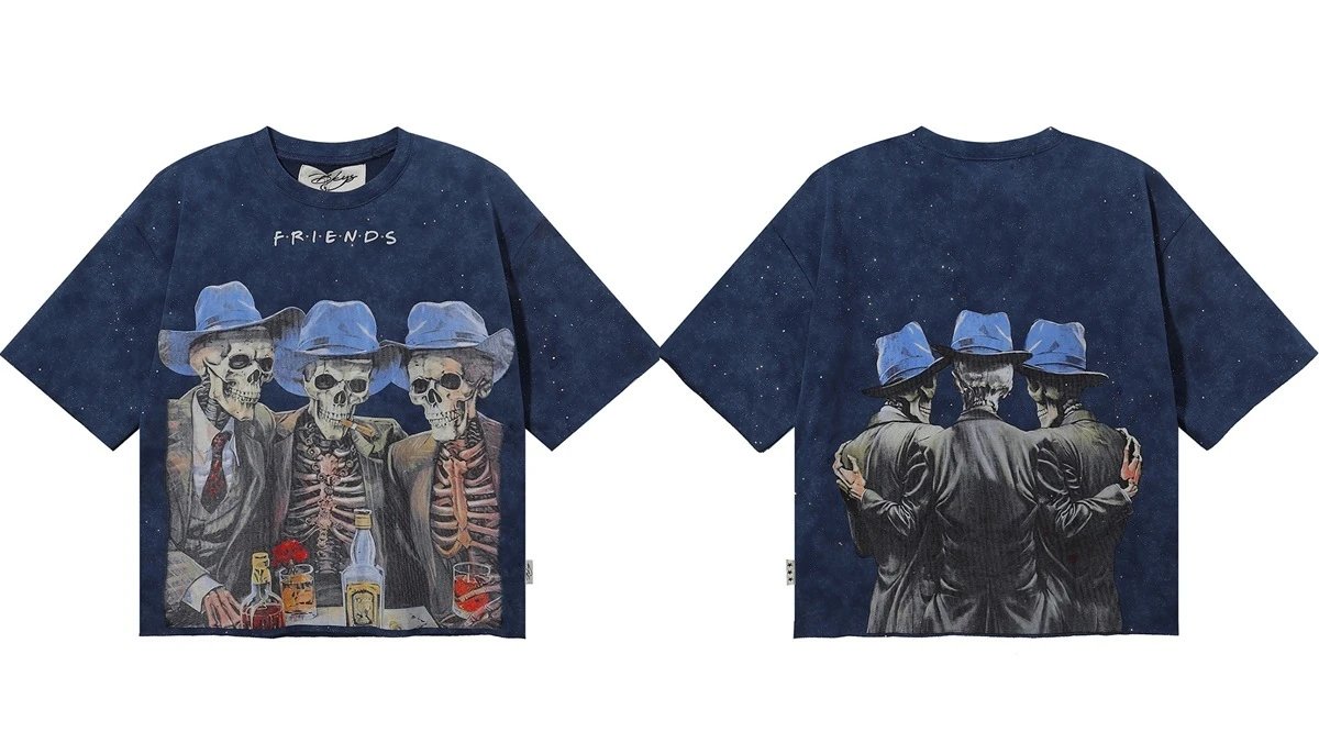 Design Bkys Punk Skull Graphic Oversized T-Shirt Black T-Shirts - 39