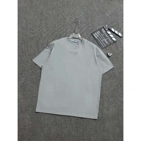 Prada Logo-Embroidered Gray T-Shirt - 1