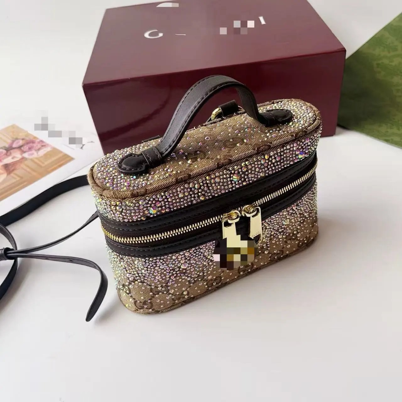 Design Crystal-Embellished Mini Crossbody Bag in Gold Gradient - 5