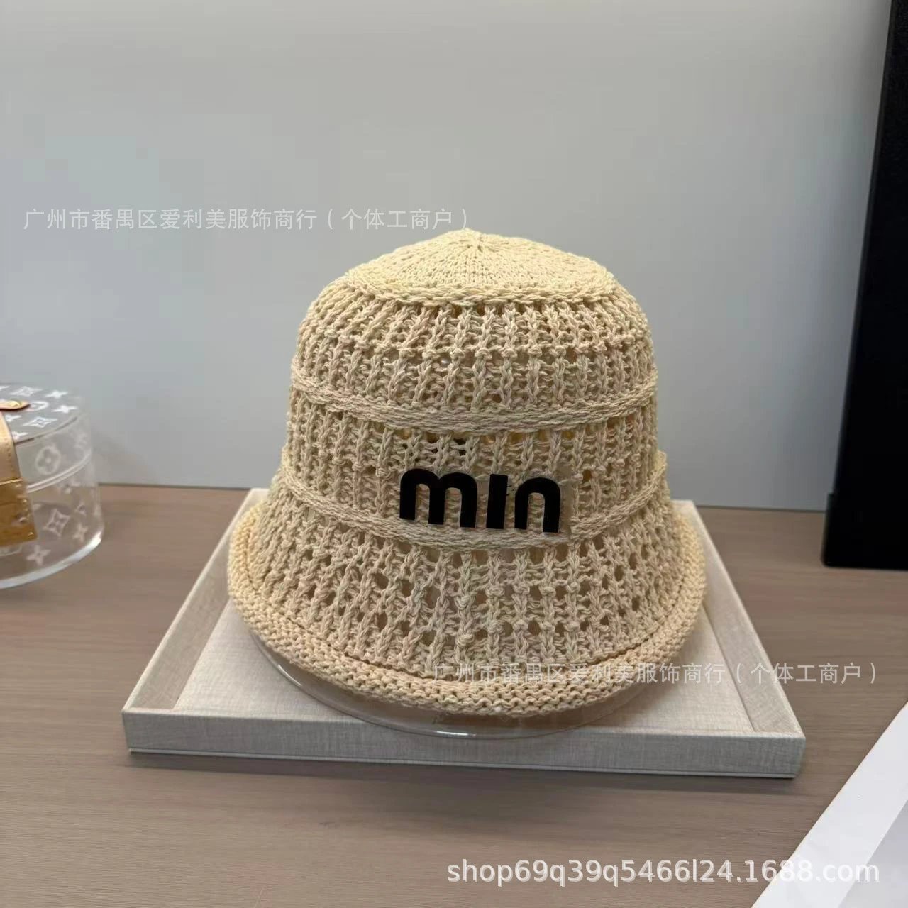 Miu Hats Crochet bucket hat with logo plaque image 4