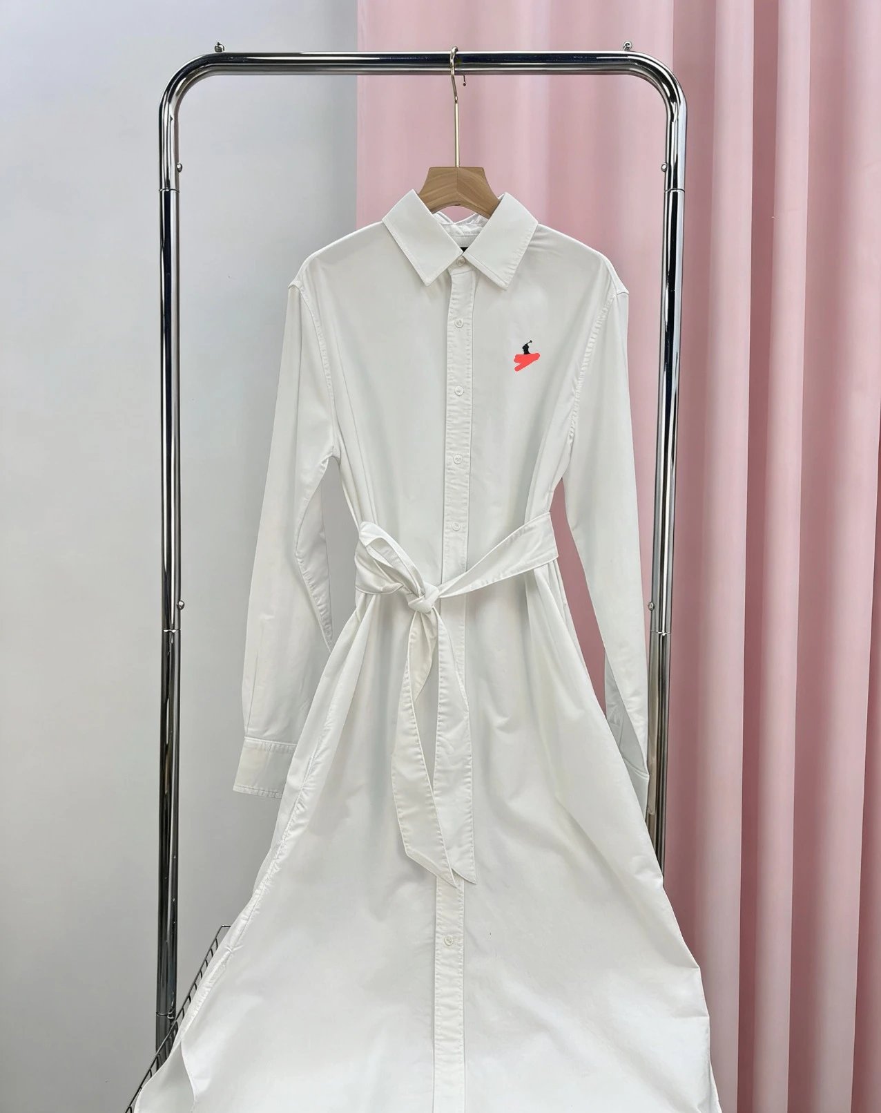 Design Olive Green Shirt Dress with Embroidered Logo Shirt Dress - 3