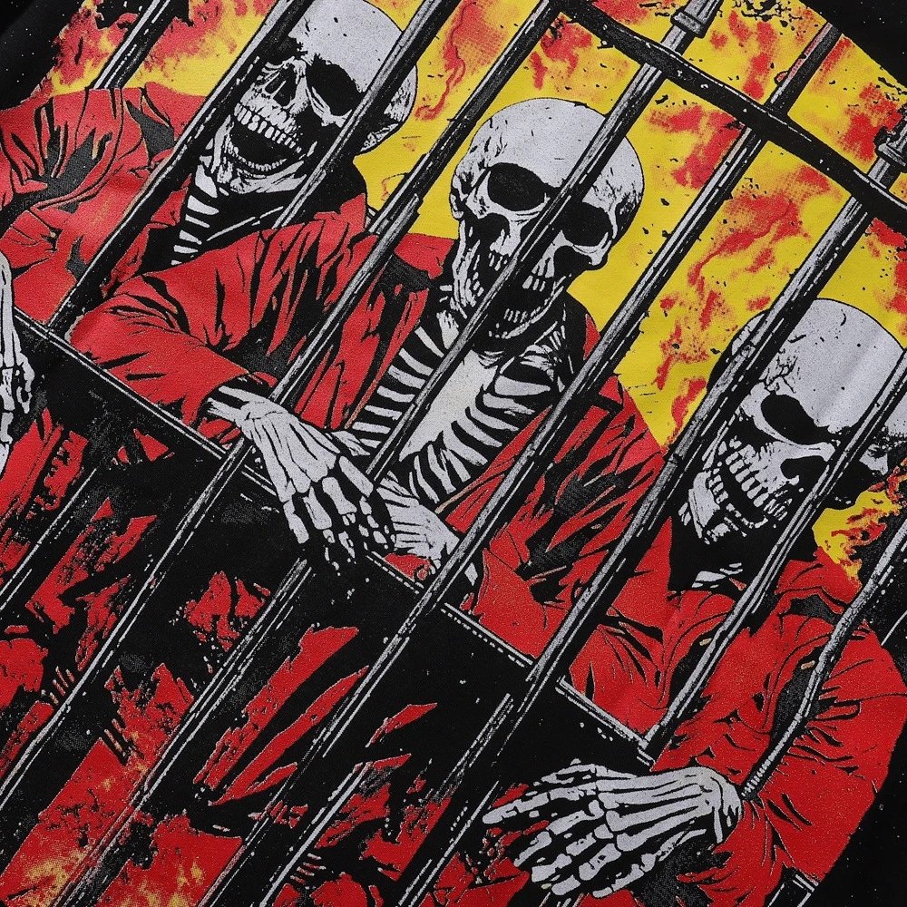Design Bkys Punk Skull Graphic Oversized T-Shirt Black T-Shirts - 48