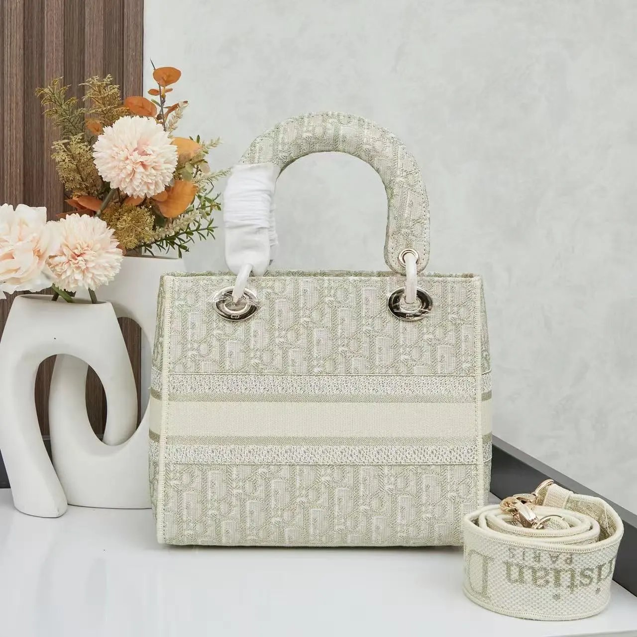 Dior Lady Dior Black and White Baroque Print Handbag - 8