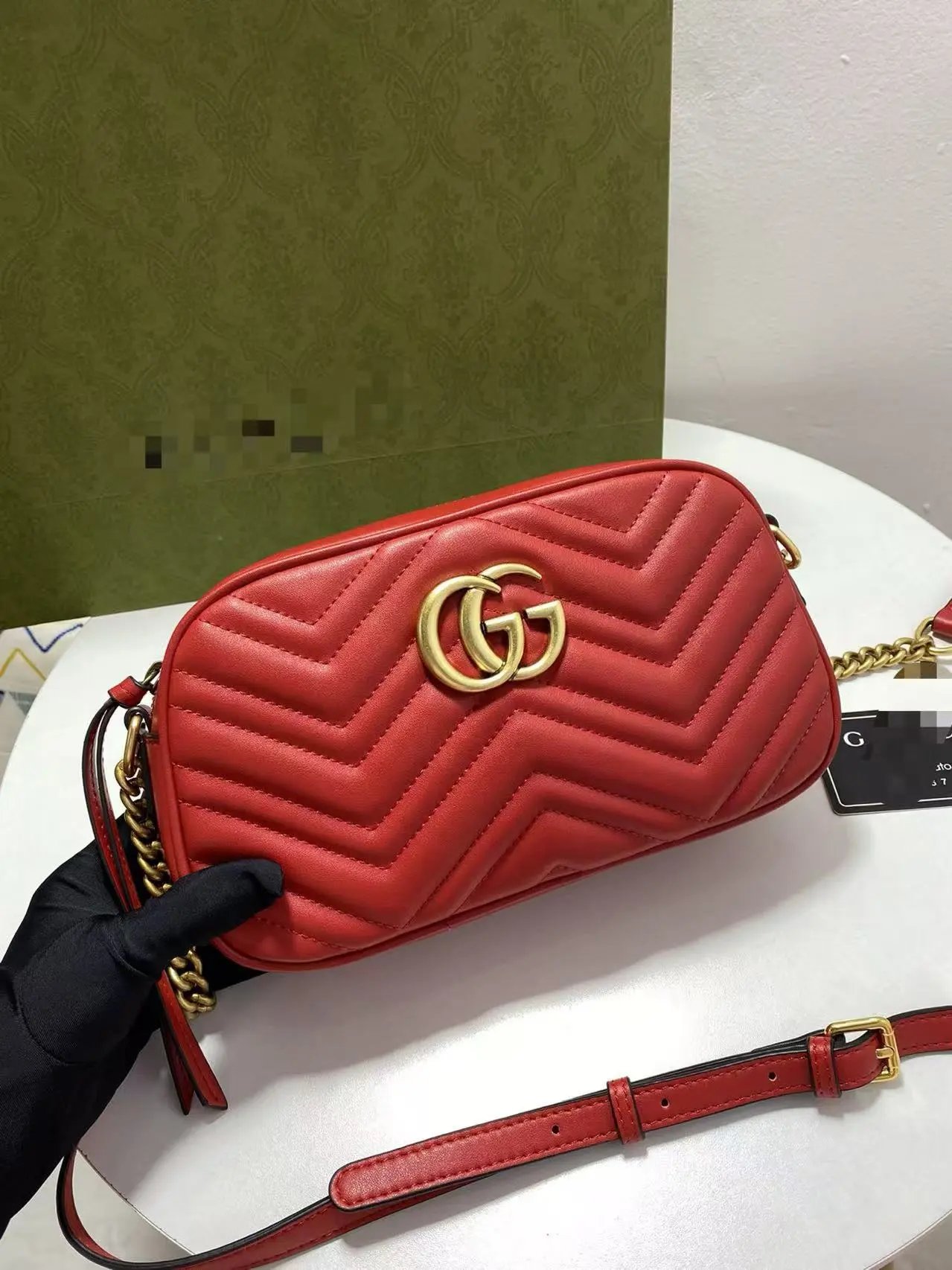 Gucci Marmont Mini Chevron Quilted White Shoulder Bag - 2