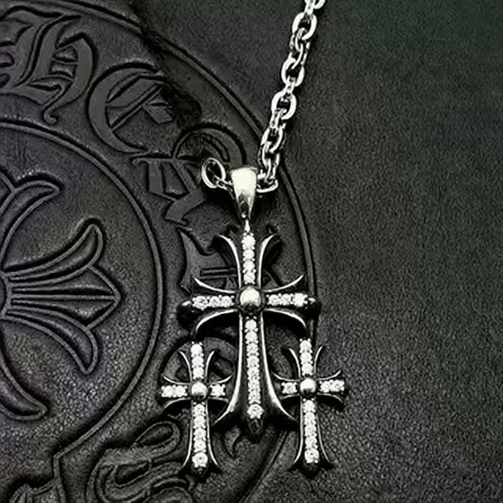 Chrome Hearts Triple Cross Pendant Necklace Silver Jewelry - 1