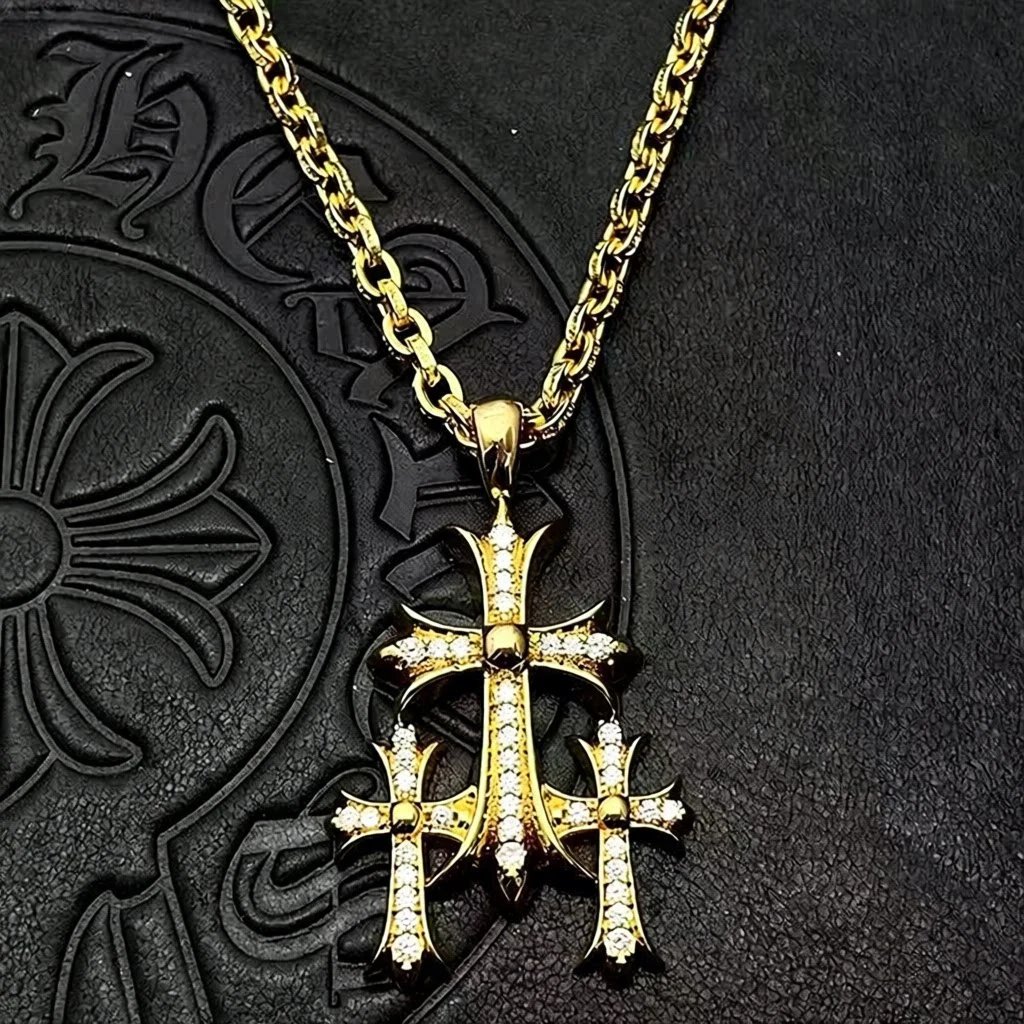 Multi-Cross White Diamond Letter Chain (Gold)