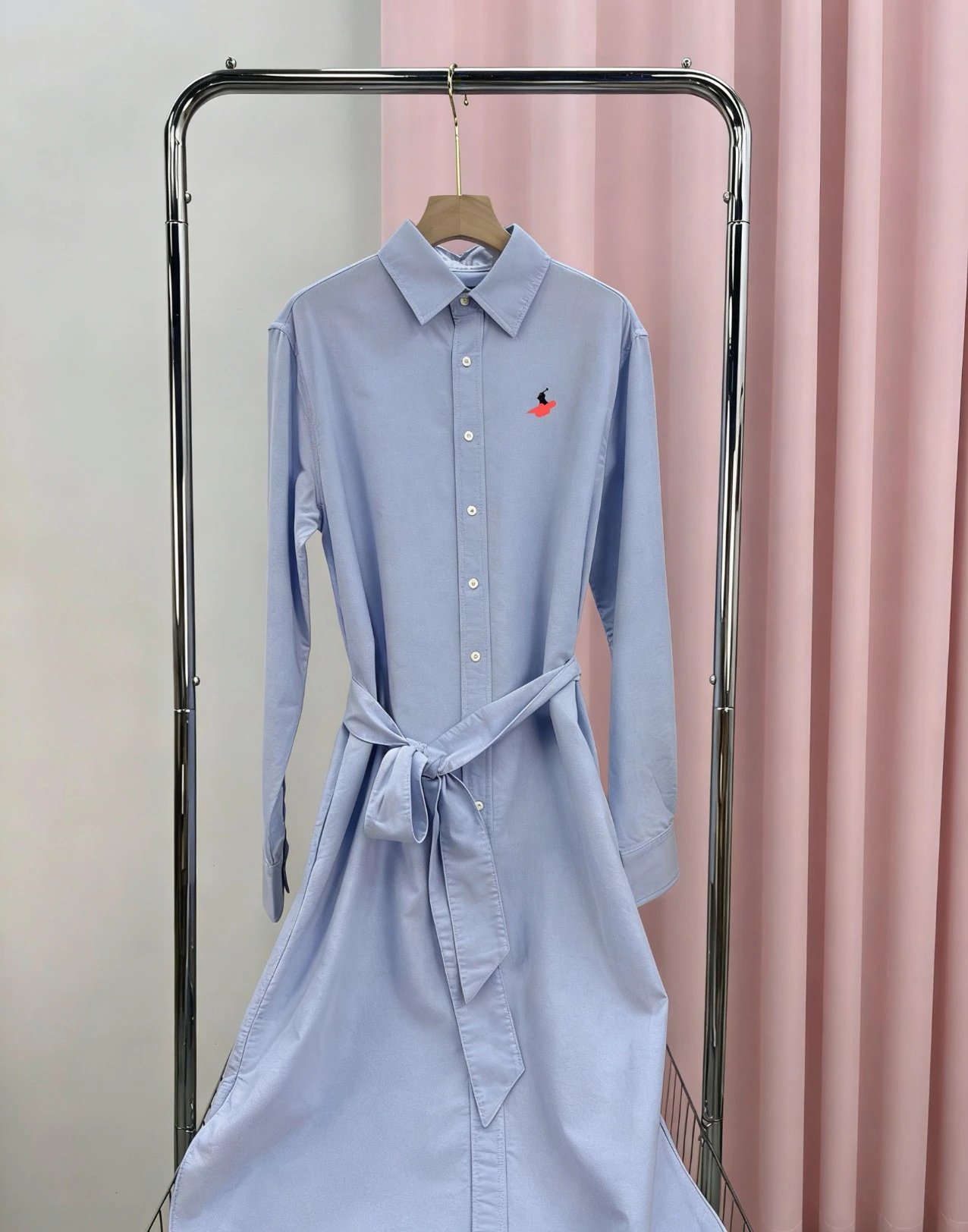 Design Olive Green Shirt Dress with Embroidered Logo Shirt Dress - 6