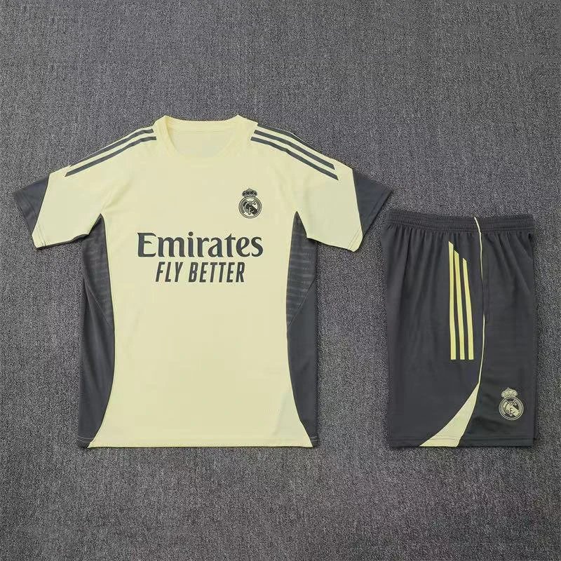 Paris Saint-Germain Football Jerseys Short-Sleeve Training Shirt and Shorts Set — 2526 Real Madrid light yellow