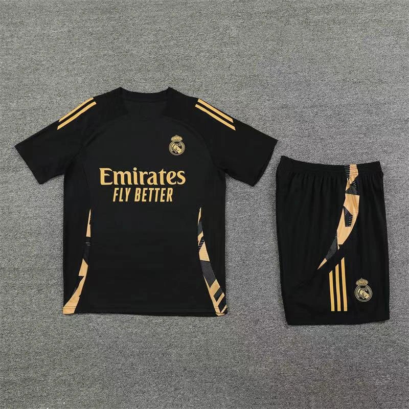 Paris Saint-Germain Football Jerseys Short-Sleeve Training Shirt and Shorts Set — 24/25 Real Madrid black and gold