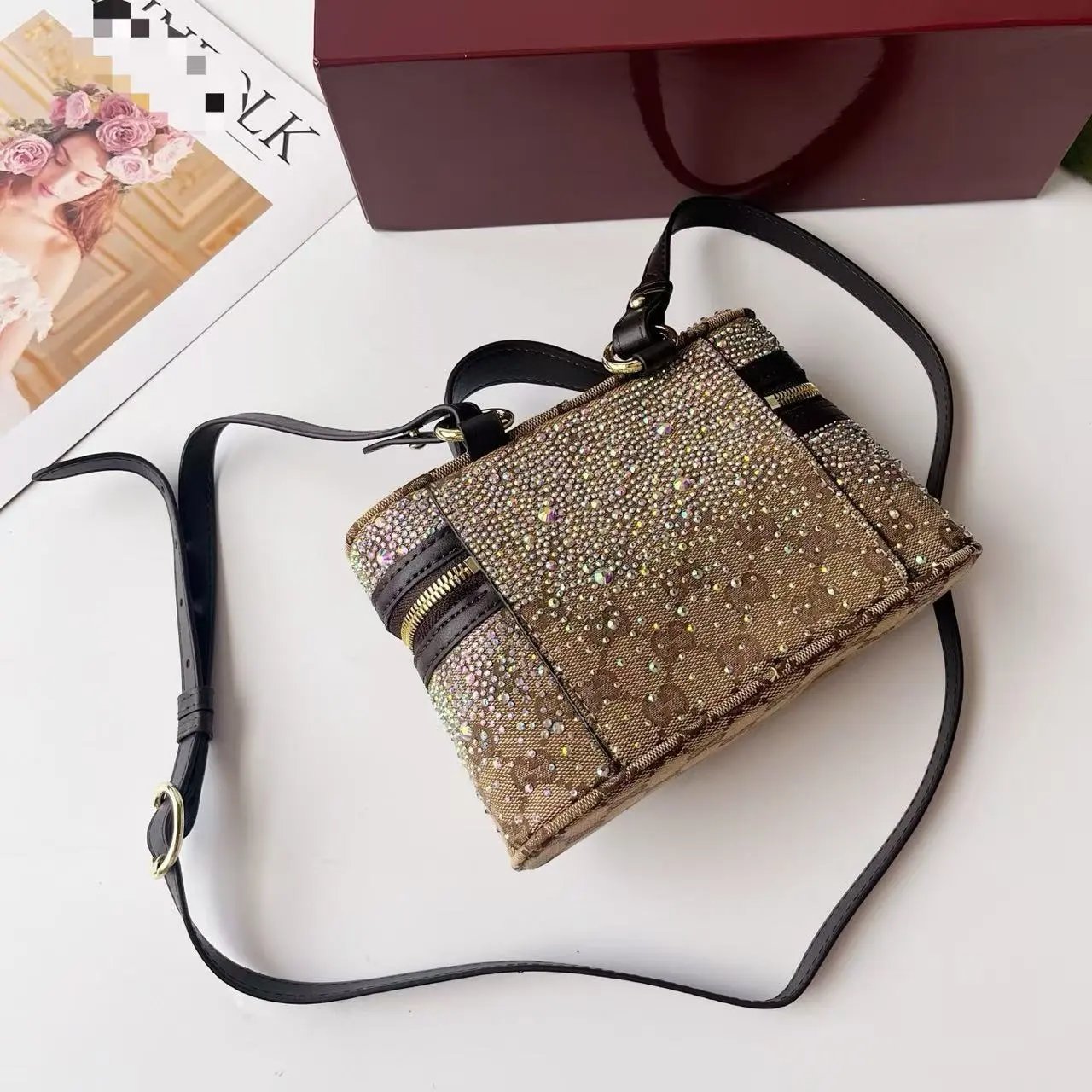 Design Crystal-Embellished Mini Crossbody Bag in Gold Gradient - 4