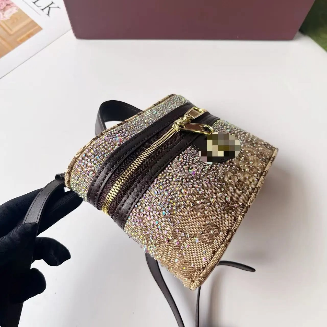 Design Crystal-Embellished Mini Crossbody Bag in Gold Gradient - 6