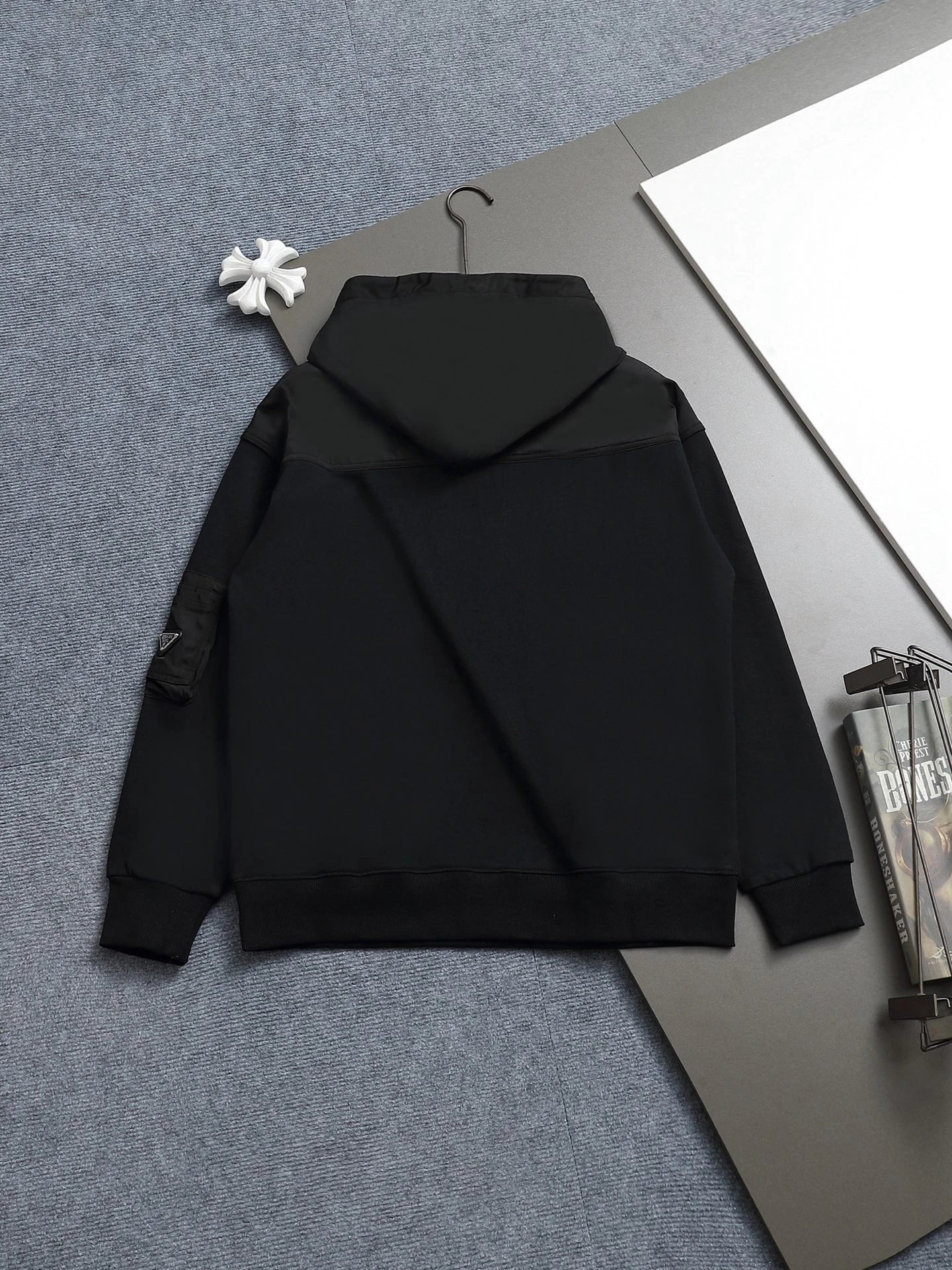 Prada Logo Embroidered Black Hoodie - 38