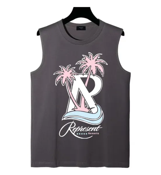 Represent Resorts Palm Tree Graphic Gray Sleeveless Vest Vest Top - 1