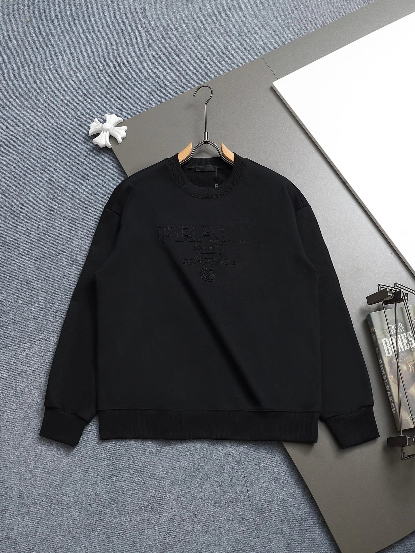 Prada Logo Embroidered Black Hoodie - 29