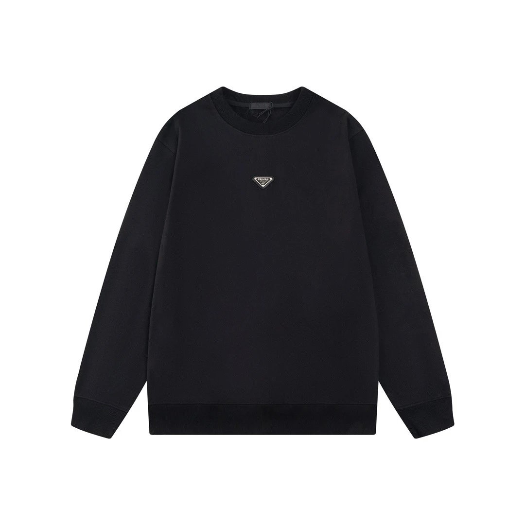 Prada Logo Embroidered Black Hoodie - 11