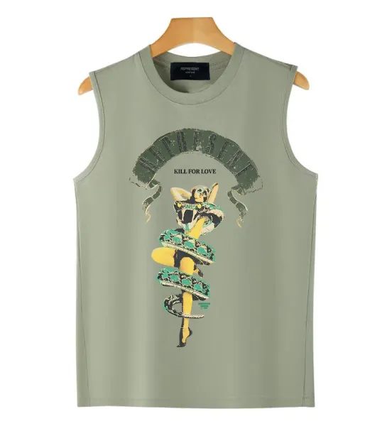 Represent Kill For Love Graphic Sleeveless Top Olive Green Vest-Top - 1