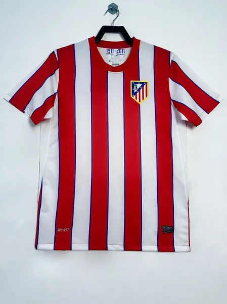 Atlético Madrid 2011-2012 Home Jersey Red and White Striped Football Shirt - 1