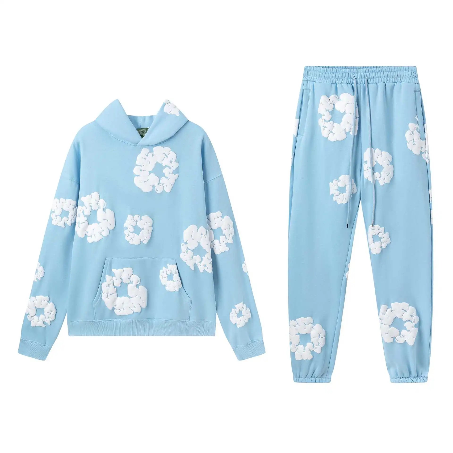 Design Abstract Floral Print Oversized T-Shirt Blue - 18