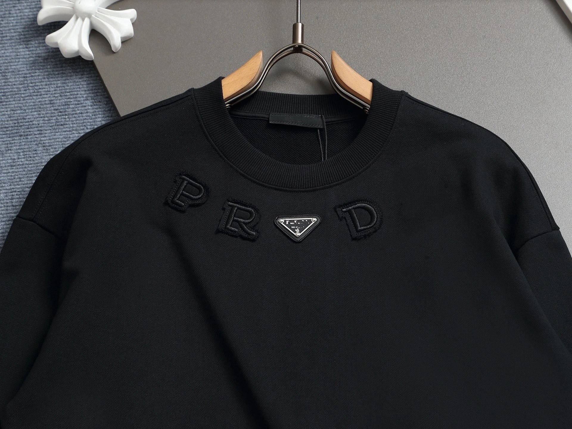Prada Logo Embroidered Black Hoodie - 41