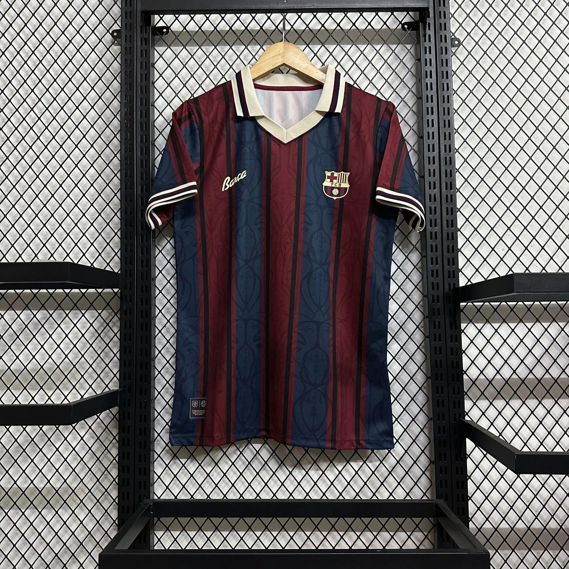 FC Barcelona 1992-93 Home Jersey Burgundy Navy Striped Football Shirt - 1