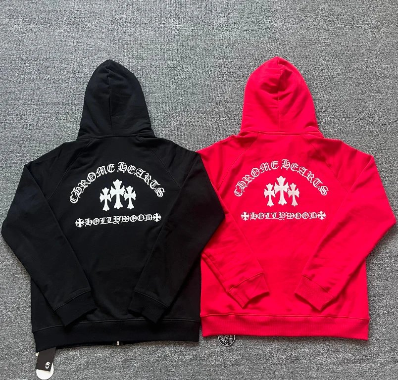 Design Hoodie White with Red Sleeve Logos - 45