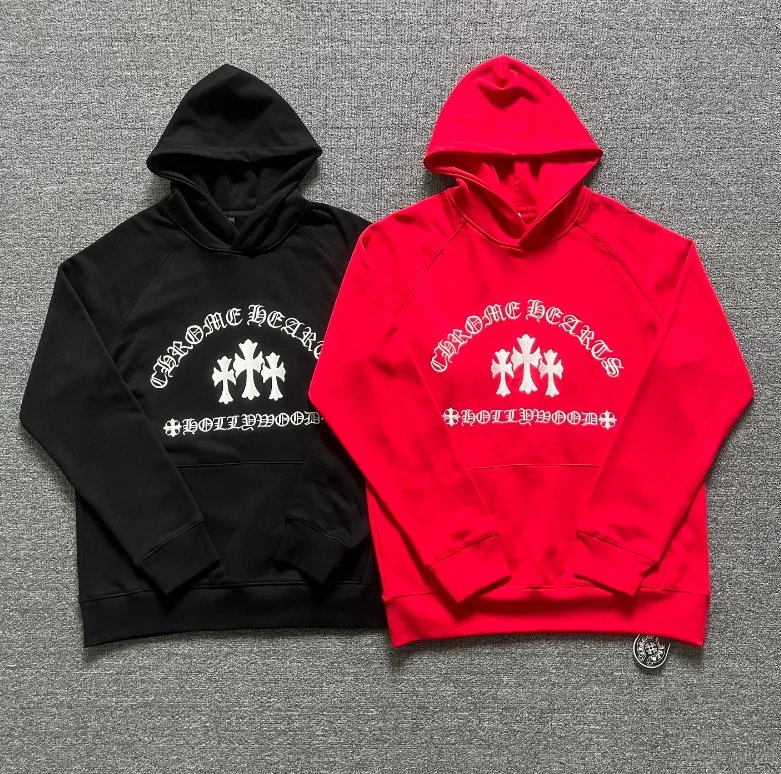 Design Hoodie White with Red Sleeve Logos - 49