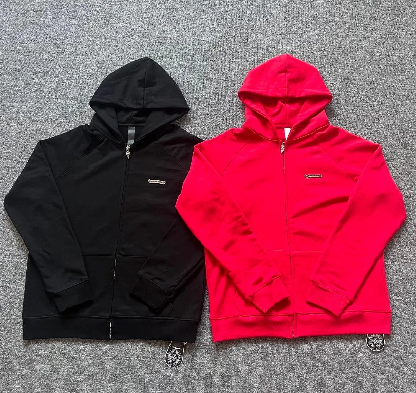 Design Hoodie White with Red Sleeve Logos - 44