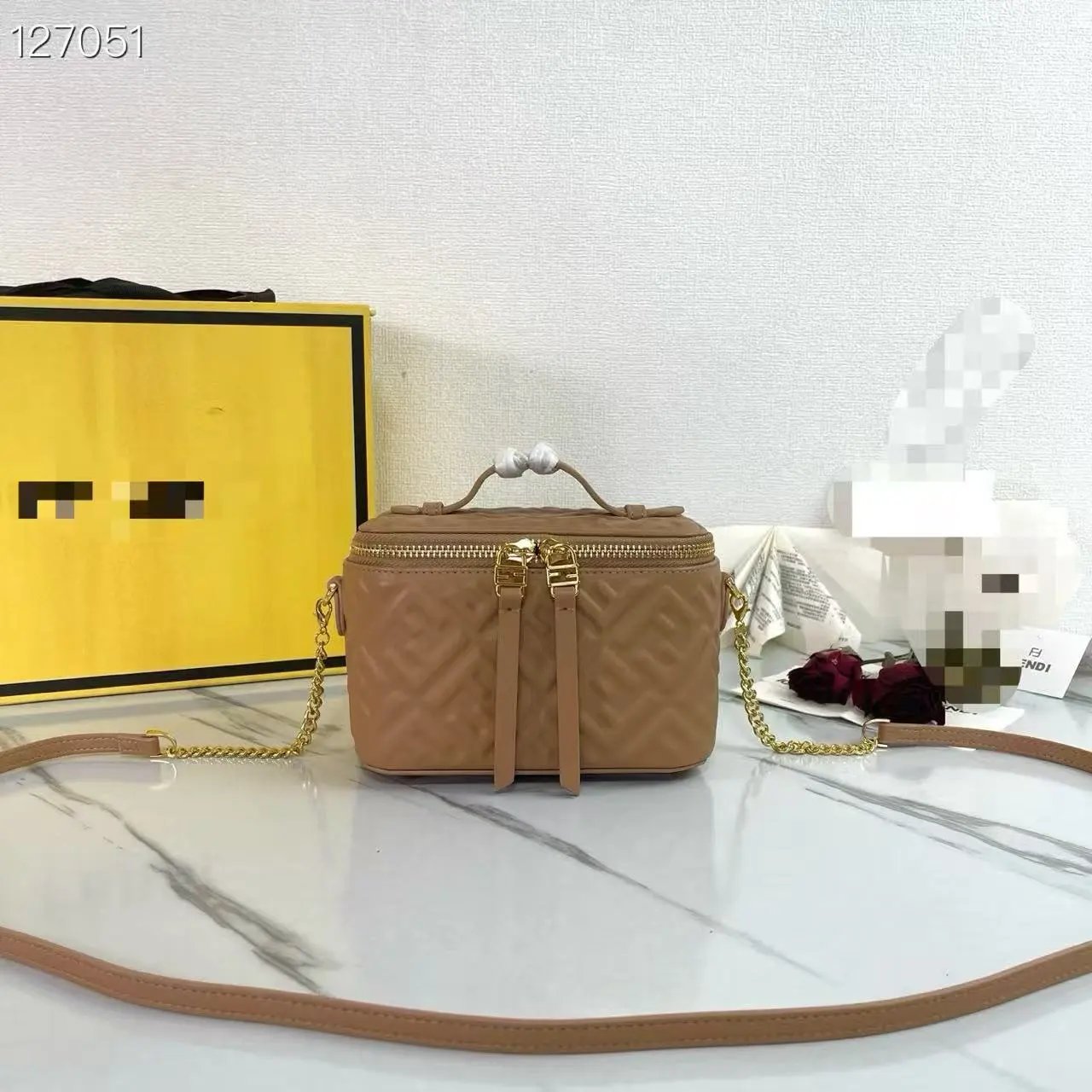 Fendi Zucca FF Monogram Mini Box Bag Black and Brown Shoulder Bags - 7