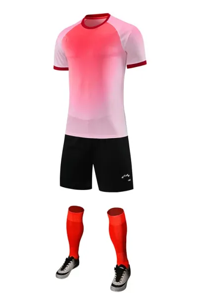 Design Red Performance Soccer Kit with Pink Accents Jersey, Shorts, Socks and Cleats Activewear - 4