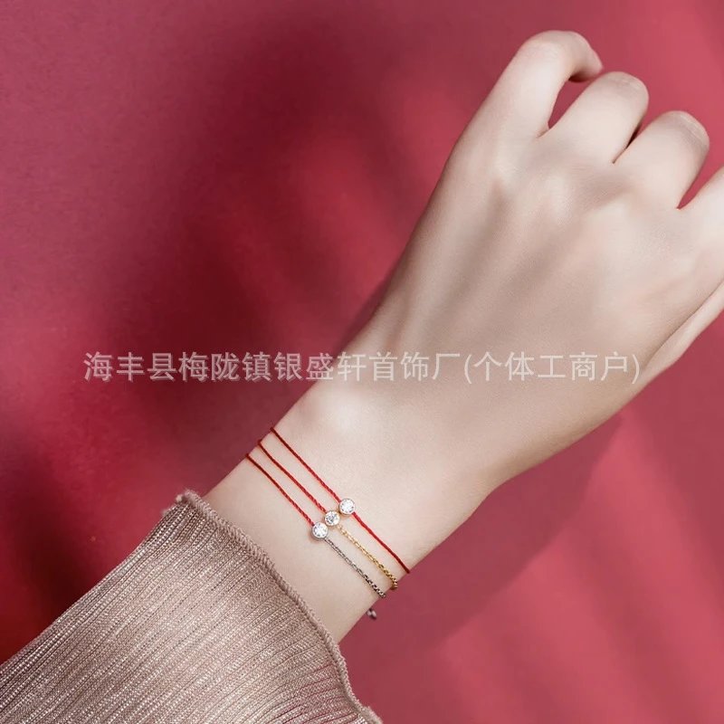 Design Minimalist Rose Gold Crystal Bracelet Black Cord Jewelry - 3