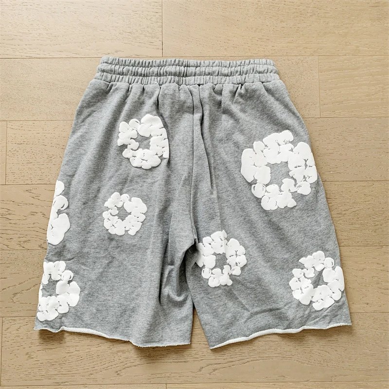 Design Floral Print Purple Drawstring Shorts - 17