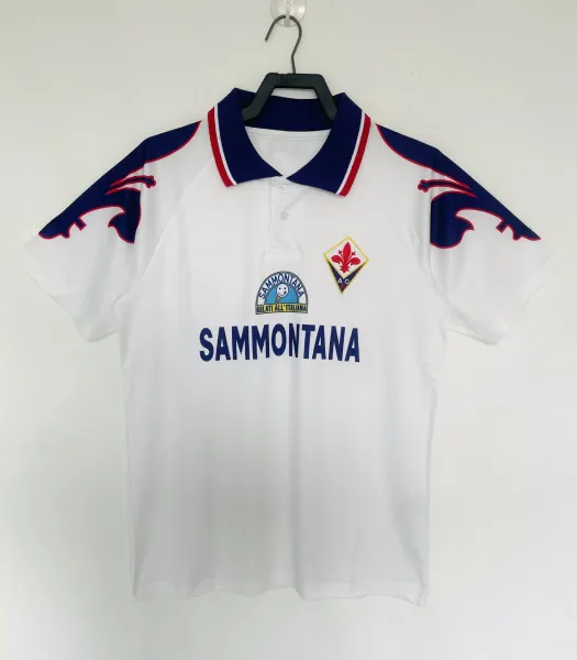 AC Milan AC Fiorentina 1992-93 Away Jersey White with Navy and Red Accents Polo Jersey - 1