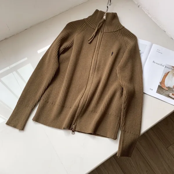 Polo Ralph Lauren Ribbed Zip-Up Turtleneck Sweater Camel - 1