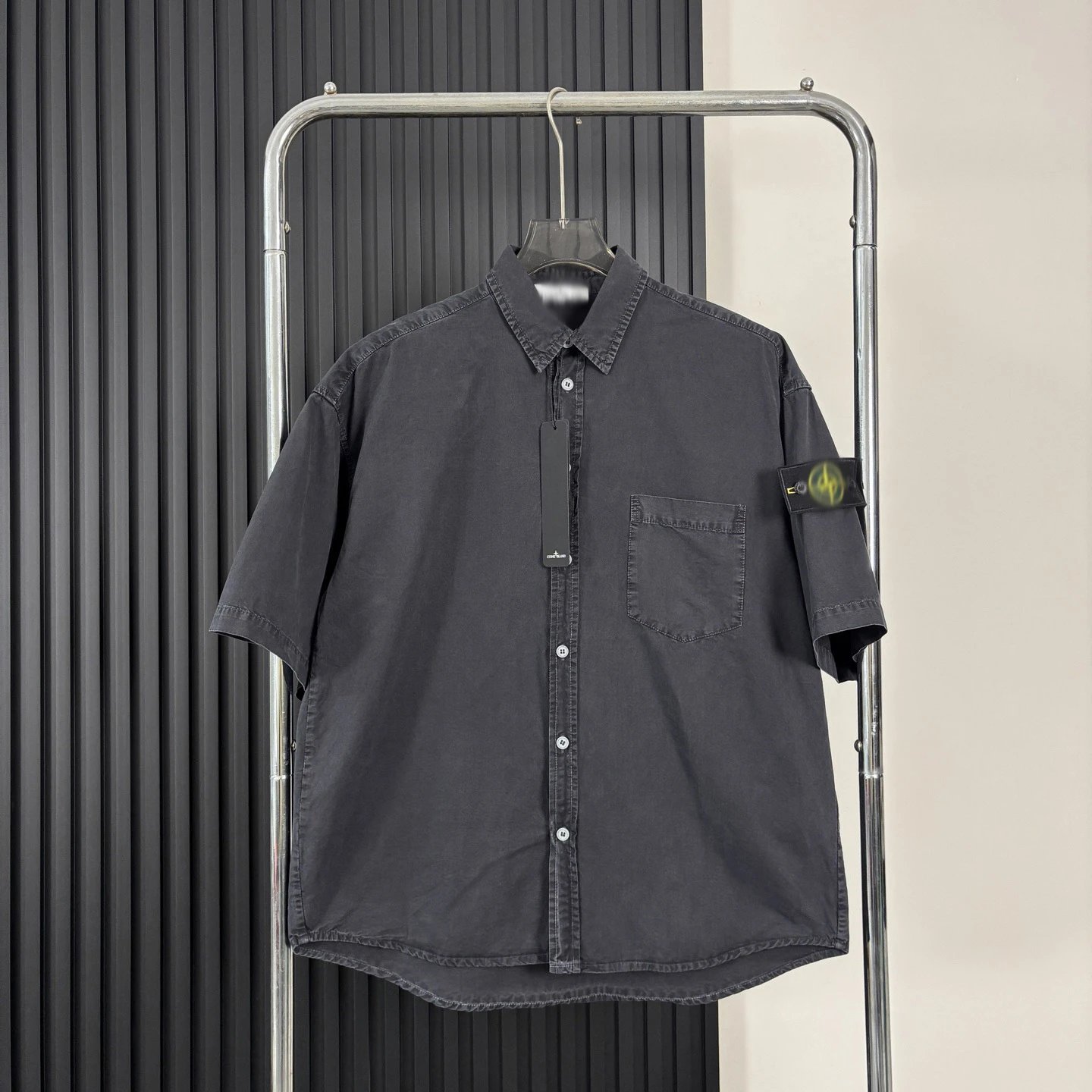 Stone Island Short-Sleeve Oversized Shirt Gray Tops Shirt - 2